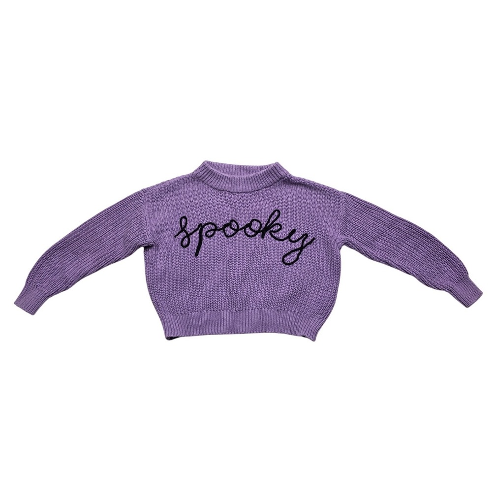 Old Navy Spooky Halloween Script Knit Sweater Purple Kids 4T Festive Fall Cozy